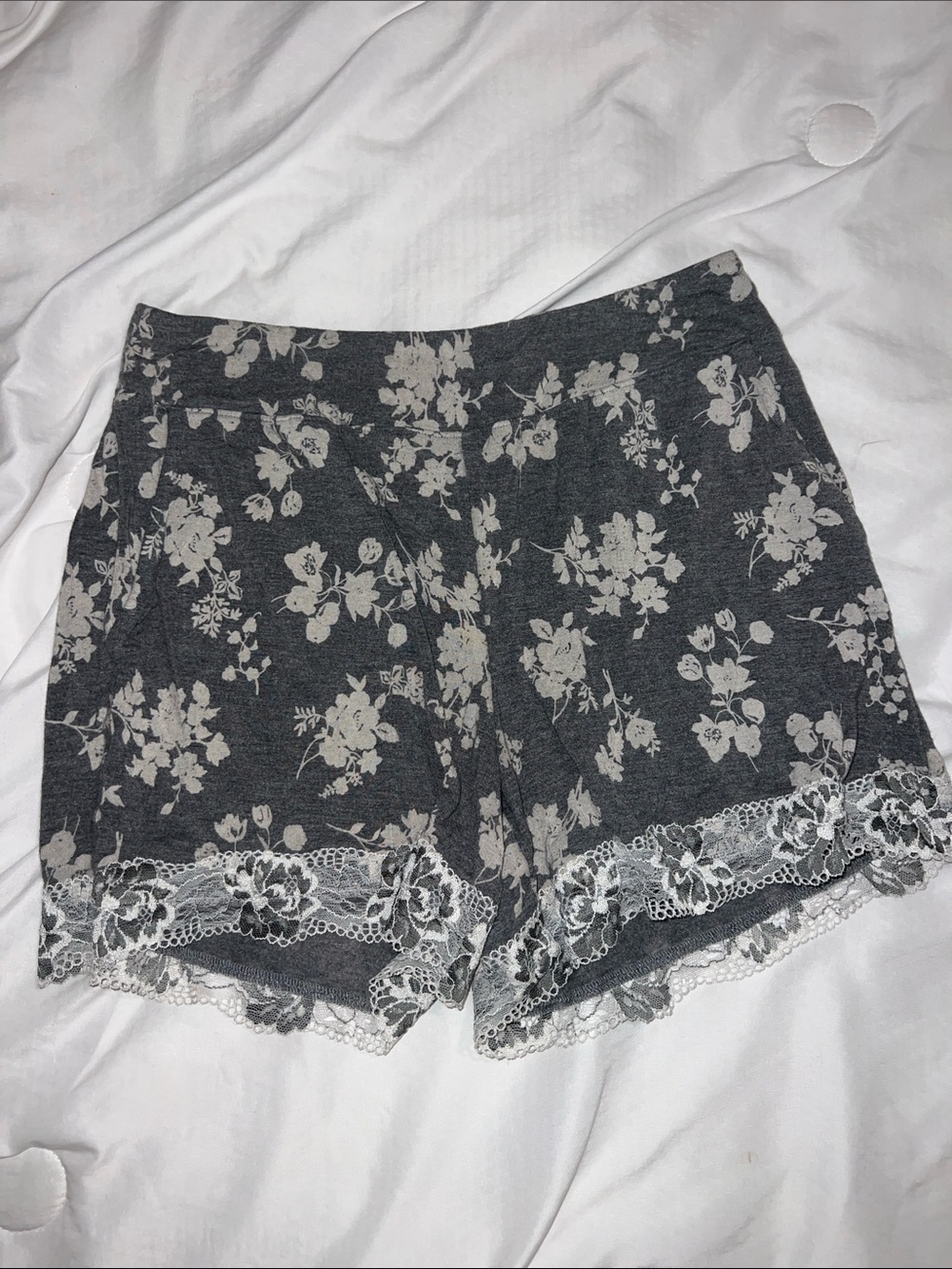 Soma Gray Floral Lace-Trim Sleep Shorts